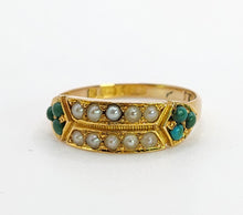 Load image into Gallery viewer, 0365: Vintage; 9ct Gold Turquoise Seed Pearls  Tiered Ring- From 1948