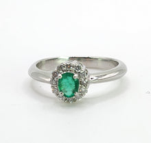 Load image into Gallery viewer, 6434: Vintage: 18ct White Gold Emerald 12 Diamonds Ring