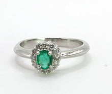 Load image into Gallery viewer, 6282 Vintage: 18ct White Gold Emerald 12 Diamonds Ring