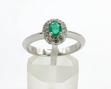 Load image into Gallery viewer, 6282 Vintage: 18ct White Gold Emerald 12 Diamonds Ring