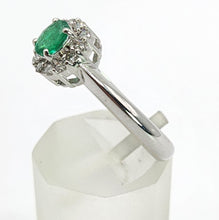 Load image into Gallery viewer, 6434: Vintage: 18ct White Gold Emerald 12 Diamonds Ring