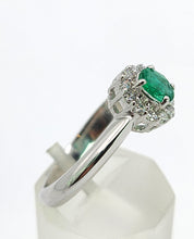 Load image into Gallery viewer, 6434: Vintage: 18ct White Gold Emerald 12 Diamonds Ring