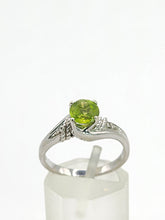 Load image into Gallery viewer, 1591: Vintage: 9ct White Gold Peridot Diamonds Dress Ring- lovely cut & Colours