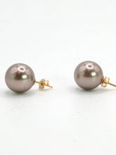 Load image into Gallery viewer, 1553: Vintage: 14ct Gold Silver/Grey Tahitian Pearls Stud Earrings- stylish & good weight.