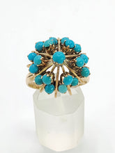 Load image into Gallery viewer, 1848: Vintage; 14ct Gold 19 Turquoise Domed Statement Ring- superb