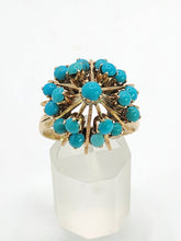 Load image into Gallery viewer, 1848: Vintage; 14ct Gold 19 Turquoise Domed Statement Ring- superb