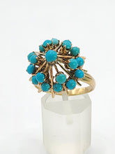 Load image into Gallery viewer, 1848: Vintage; 14ct Gold 19 Turquoise Domed Statement Ring- superb