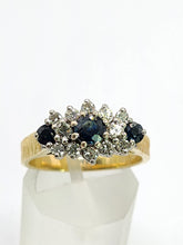 Load image into Gallery viewer, 1802: Vintage: 18ct Gold French Blue Sapphirea Diamonds Trilogy Ring - a substantial sparkling beauty.