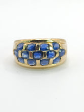 Load image into Gallery viewer, 1774: Vintage: 9ct Gold Cornflower Blue Sapphires Cocktail "Bombe" Ring- FAB