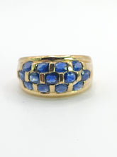 Load image into Gallery viewer, 1774: Vintage: 9ct Gold Cornflower Blue Sapphires Cocktail "Bombe" Ring- FAB