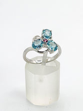 Load image into Gallery viewer, 1775: Vintage: 9ct White Gold Topaz Ruby Eclectic Dress Ring- totally captivating