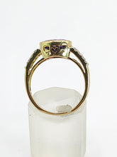 Cargar imagen en el visor de la galería, 1031: Vintage 9ct Gold Amethyst Diamonds Openwork Dress Ring- sparkling design