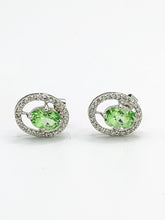 Load image into Gallery viewer, 1453: Vintage: 18ct White Gold Peridot 52 Diamonds Stud Earrings- lovely sparkle