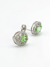 Load image into Gallery viewer, 1453: Vintage: 18ct White Gold Peridot 52 Diamonds Stud Earrings- lovely sparkle
