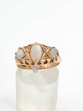 Load image into Gallery viewer, 1756: Antique: 9ct Rose Gold Vivid White Opals Diamonds Boat Ring- From 1912