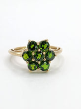 Load image into Gallery viewer, 1580: Vintage; 9ct Gold Green Diopsides Flowerhead Ring- Captivating cluster