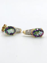 Load image into Gallery viewer, 1688: Vintage; 9ct Gold Caribbean Topaz Diamonds Stud Earrings- fabulous colours,