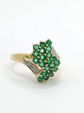 Load image into Gallery viewer, 1789: Vintage: 9ct Gold Emeralds Diamonds Cocktail Ring- Thrilling