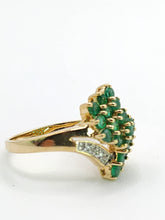 Load image into Gallery viewer, 1789: Vintage: 9ct Gold Emeralds Diamonds Cocktail Ring- Thrilling
