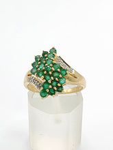 Load image into Gallery viewer, 1789: Vintage: 9ct Gold Emeralds Diamonds Cocktail Ring- Thrilling