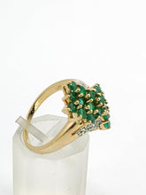 Load image into Gallery viewer, 1789: Vintage: 9ct Gold Emeralds Diamonds Cocktail Ring- Thrilling