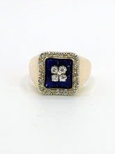 Load image into Gallery viewer, 1620: Vintage; 18ct Gold Blue Enamel Diamonds Art Deco Style Signet Ring- Heavy, sparkling statement piece.