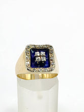Load image into Gallery viewer, 1620: Vintage; 18ct Gold Blue Enamel Diamonds Art Deco Style Signet Ring- Heavy, sparkling statement piece.
