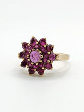 Load image into Gallery viewer, 6438: Vintage; 9ct Gold 21 Rubies Flower Head Cocktail Ring- From 1979