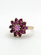 Load image into Gallery viewer, 6438: Vintage; 9ct Gold 21 Rubies Flower Head Cocktail Ring- From 1979