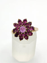 Load image into Gallery viewer, 6438: Vintage; 9ct Gold 21 Rubies Flower Head Cocktail Ring- From 1979
