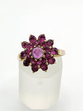 Load image into Gallery viewer, 6438: Vintage; 9ct Gold 21 Rubies Flower Head Cocktail Ring- From 1979