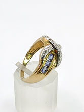 Load image into Gallery viewer, 1841: Vintage: 9ct Gold Tanzanites Diamonds Crossover Cocktail Ring- sparkling symmetry