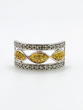 Load image into Gallery viewer, 1859: Vintage; 9ct Gold Yellow and White Diamonds Openwork Ring- 52 natural sparkling diamonds