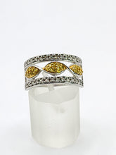 Load image into Gallery viewer, 1859: Vintage; 9ct Gold Yellow and White Diamonds Openwork Ring- 52 natural sparkling diamonds