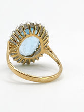 Load image into Gallery viewer, 1898: Vintage: 9ct Gold Swiss Blue Topaz 24 Diamonds Lady Diana Style Cluster Ring