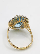 Load image into Gallery viewer, 1898: Vintage: 9ct Gold Swiss Blue Topaz 24 Diamonds Lady Diana Style Cluster Ring