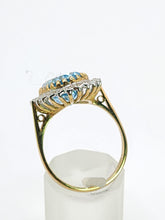 Load image into Gallery viewer, 1898: Vintage: 9ct Gold Swiss Blue Topaz 24 Diamonds Lady Diana Style Cluster Ring