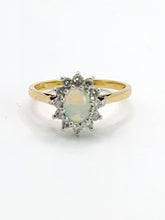 Load image into Gallery viewer, 1938: Vintage: 18ct Gold White Opal 12 Diamonds (0.36ct) Halo Ring- Lovely cut and colours