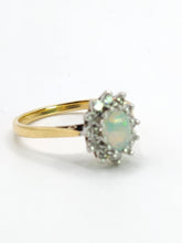 Load image into Gallery viewer, 1938: Vintage: 18ct Gold White Opal 12 Diamonds (0.36ct) Halo Ring- Lovely cut and colours