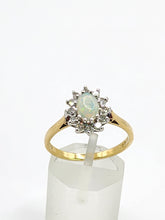 Load image into Gallery viewer, 1938: Vintage: 18ct Gold White Opal 12 Diamonds (0.36ct) Halo Ring- Lovely cut and colours