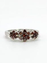 Load image into Gallery viewer, 1924: Vintage: 9ct White Gold Red Diamonds (1ct) Flowerhead Trilogy Ring-  21 Natural Diamonds