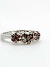 Load image into Gallery viewer, 1924: Vintage: 9ct White Gold Red Diamonds (1ct) Flowerhead Trilogy Ring-  21 Natural Diamonds