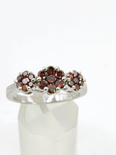 Load image into Gallery viewer, 1924: Vintage: 9ct White Gold Red Diamonds (1ct) Flowerhead Trilogy Ring-  21 Natural Diamonds