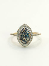 Load image into Gallery viewer, 1389: Vintage: 9ct Gold Blue & White Diamonds Ring- 60 sparkling natural diamonds