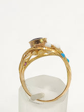 Load image into Gallery viewer, 1472: Antique: 22ct Gold Mult-Gem "Bombe" Ring- Moonstones, Turquoise, Ruby- Wonderful