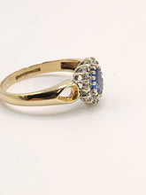 Load image into Gallery viewer, 1581: Vintage: 9ct Gold Ceylon Sapphire 16 Diamonds Dress Ring- exquisite
