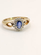 Load image into Gallery viewer, 1581: Vintage: 9ct Gold Ceylon Sapphire 16 Diamonds Dress Ring- exquisite