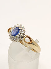 Load image into Gallery viewer, 1581: Vintage: 9ct Gold Ceylon Sapphire 16 Diamonds Dress Ring- exquisite