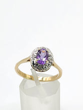 Load image into Gallery viewer, 1668: Vintage: 9ct Gold Lilac Amethyst Diamonds Cluster Ring- petite, sparkling, a fine example