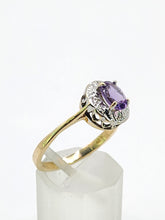Load image into Gallery viewer, 1668: Vintage: 9ct Gold Lilac Amethyst Diamonds Cluster Ring- petite, sparkling, a fine example